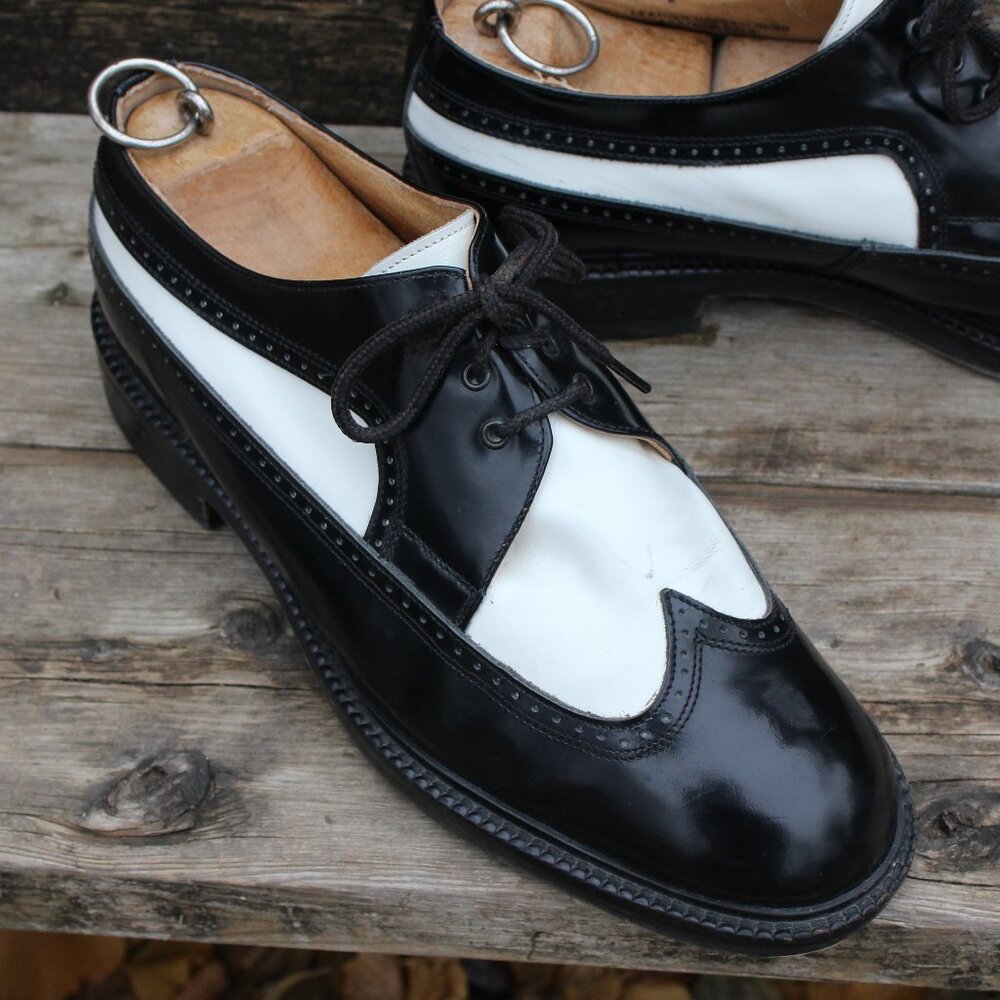 VTG Bravo Black & White Leather Spectator Wingtips, Size 42 EU, Made in Italy - Picture 2 of 12